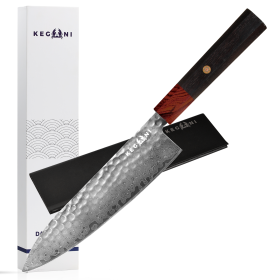 Kegani Damascus Japanese Chef Knife, 67 Layers VG-10 Japanese Knife Natural Hammered Chef Knife