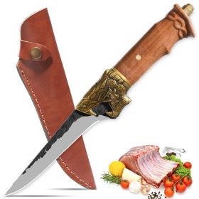 Qulajoy Boning Knife - Hand Forged Camping Knife 7Cr17MOV Blade - Dragon Head Handle And Leather Sheath - Unique Dragon Style