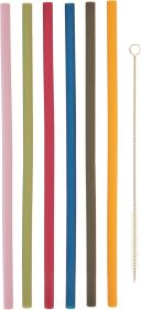 Silicone Straws, Set of 6 with Cleaning Brush by True
