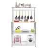 Four-tier Powder Coating Baker's Rack Microwave Oven Rack with MDF Board & 6pcs Wave Rod Silver