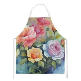 Roses in Watercolor Apron Cooking Kitchen Server Baking Crafts Gardening for Adult Women,Men